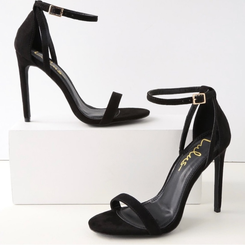 Lulu’s Sila Black Suede Ankle Strap Heels Size 7 1/2
